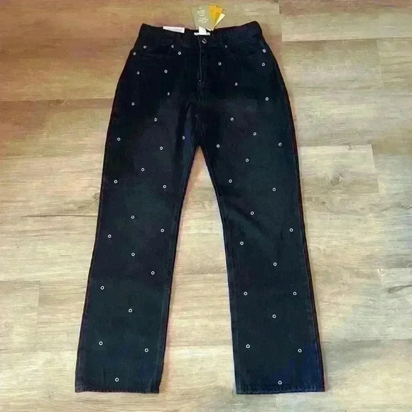 H&M Straight Jeans With Grommets Sz 6 NWT - Picture 1 of 11